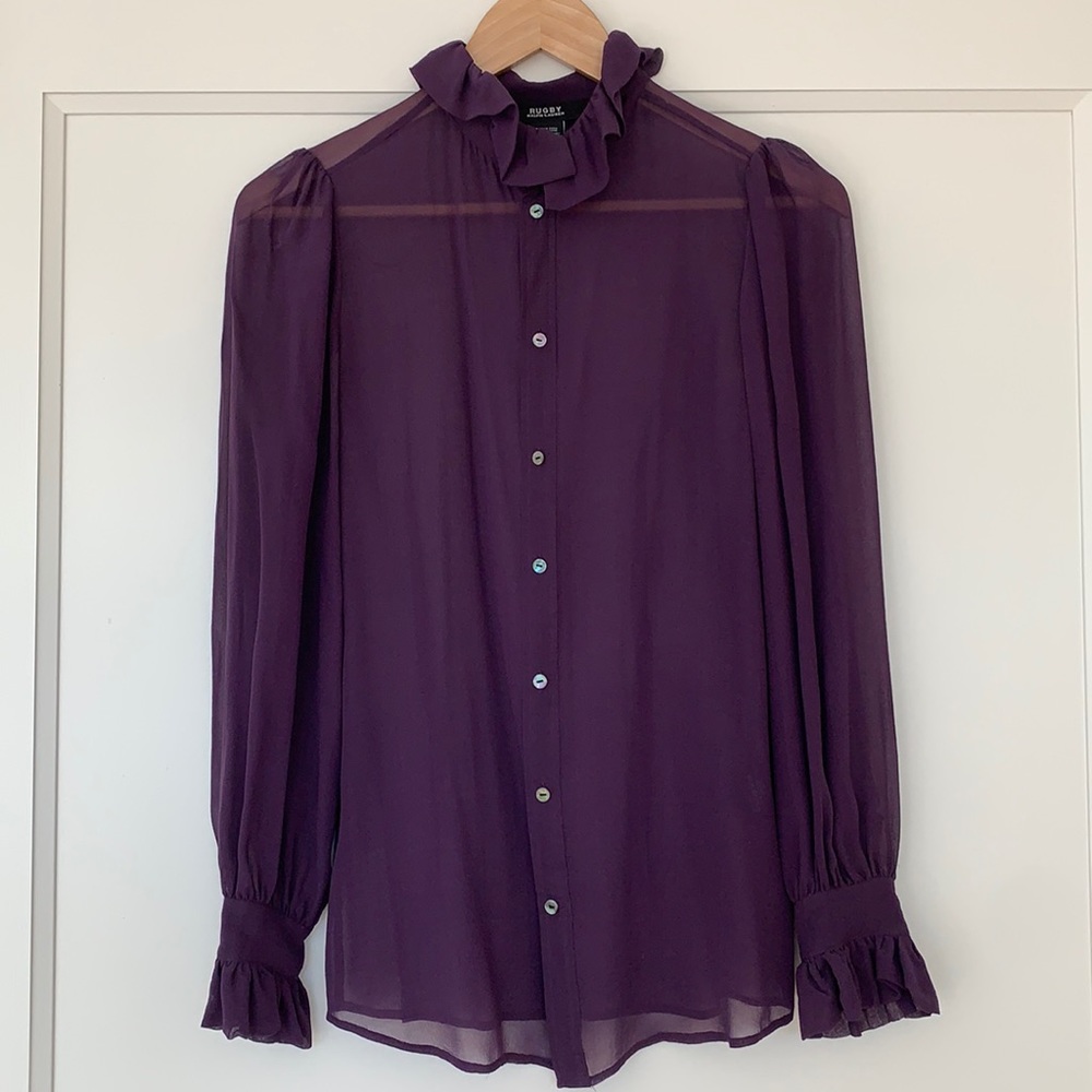 Purple feminine sheer silk blouse Ralph Lauren